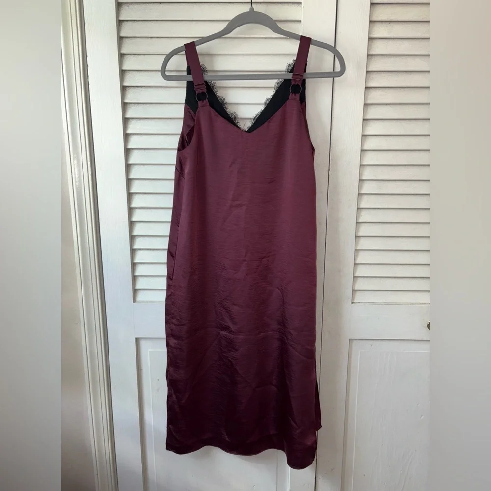 NWT Universal Standard Kara Satin Lace Slip Dress Fig Burgundy 4XS US 0
